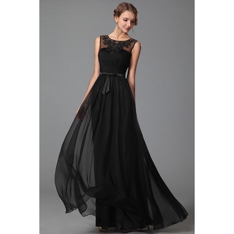 Nové půvabné společenské černé šaty bez rukávku s průsvitným krásně zdobeným lodičkovým dekoltem
