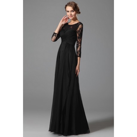 Nové šarmantní společenské večerní černé šaty s dlouhým krajkovým rukávem a rafinovaným slzičkovým výstřihem na zádech