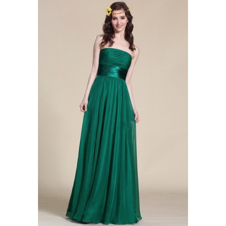 Nové elegantní a jednoduché společenské zelené šaty bez ramínek s atnickým páskem