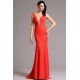 Společenské velice elegantní a minimalistické červené dlouhé šaty s průsvitným tylem v dekoltu
