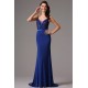 Společenské velice ženské a přitažlivé sytě modré šaty s krásně zdobeným živůtkem a špagetovými ramínky