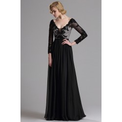 Společenské nádherné černé šaty s krajkovým stříbrným topem a dlouhým rukávem