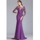 Elegantní společesnké fialové šaty s luxusně zdoeným krajkovým topem a dlouhým tylovým rukávem