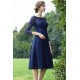 Společenské okouzlující krátké velmi slušivé modré celokrajkové šaty s dlouhým rukávem