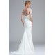 Svatební bílé úzké velicé svůdné šaty s dlouhým tylovým krajkovou květinovou aplikací zdobeným rukávem