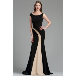 Elegantní dlouhé velice jednoduché a působivé černé šaty s béžovým asymetrickým prvkem ve střihu mořské panny