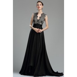 Společenské nádherné dlouhé černé svůdné šaty bez rukávů s celokrajkovým topem 