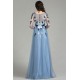 Nádherné nové poměnkově modré tylové šaty s dlouhým rukávem a květy vyšívaným topem