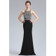 Společenské plesové nádherné černé šaty s luxusně kamínky zdobeným vrškem a průsvitným pásečkem