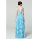 Společenské dlouhé nádherné bledě modré šaty s potiskem květin