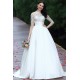 Svatební překrásné bílé dlouhé šaty s kamínky zdobeným topem, dlouhým rukávem a objemnou sukýnkou