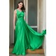 Společenské jednoduché zelené šaty s řaseným pasek a holými zády