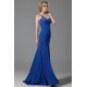 Společenské nádherné nové elegantní modré šaty s krajkovou výšivkou na průsvitném topu