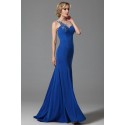 Společenské nádherné elegantní modré šaty s krajkovou výšivkou na průsvitném topu